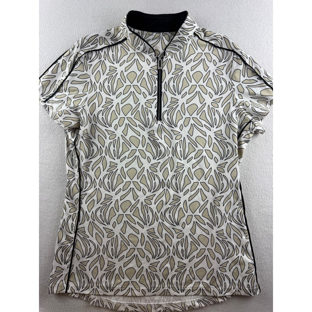 Tail Activewear Womens Quarter Zip Golf Polo Top White Tan Geometric Print S